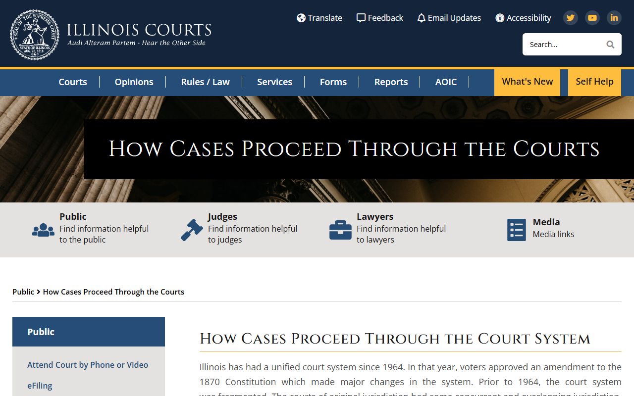 Illinois Courts public guide showing how cases proceed through Cook County and statewide