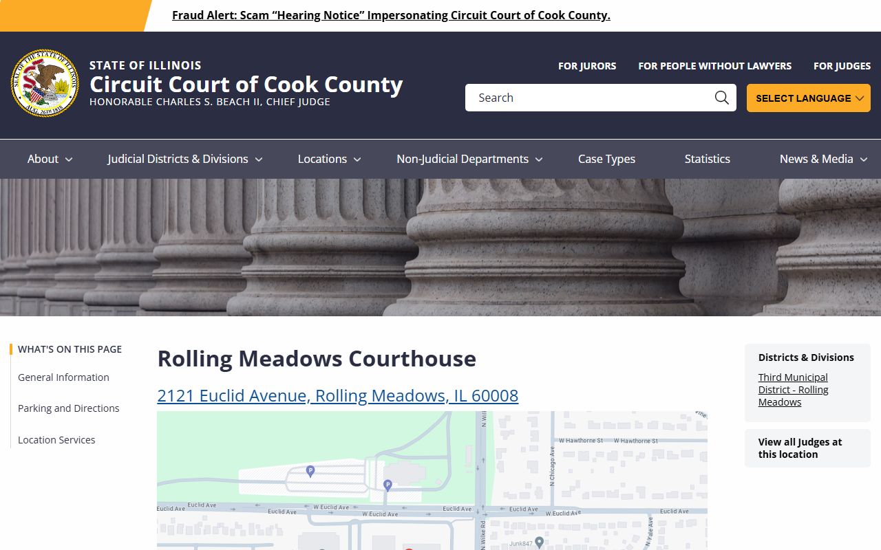 Rolling Meadows courthouse page for the Third Municipal District of Cook County