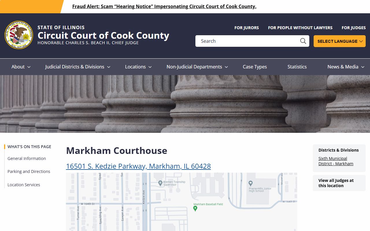 Markham courthouse page for the Sixth Municipal District of Cook County