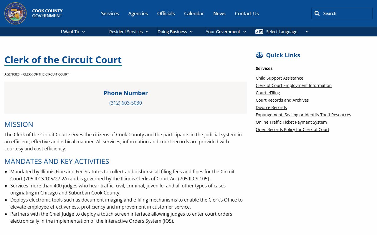 Cook County government profile for the Clerk of the Circuit Court