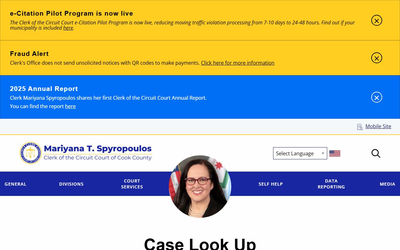 Clerk of the Circuit Court case lookup page linking to CCC Portal