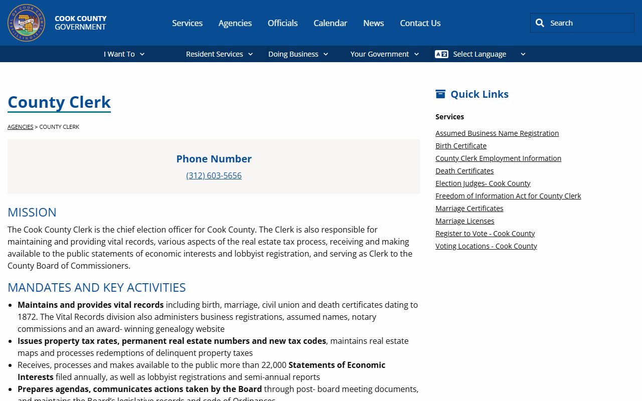 Cook County government profile for the County Clerk's office
