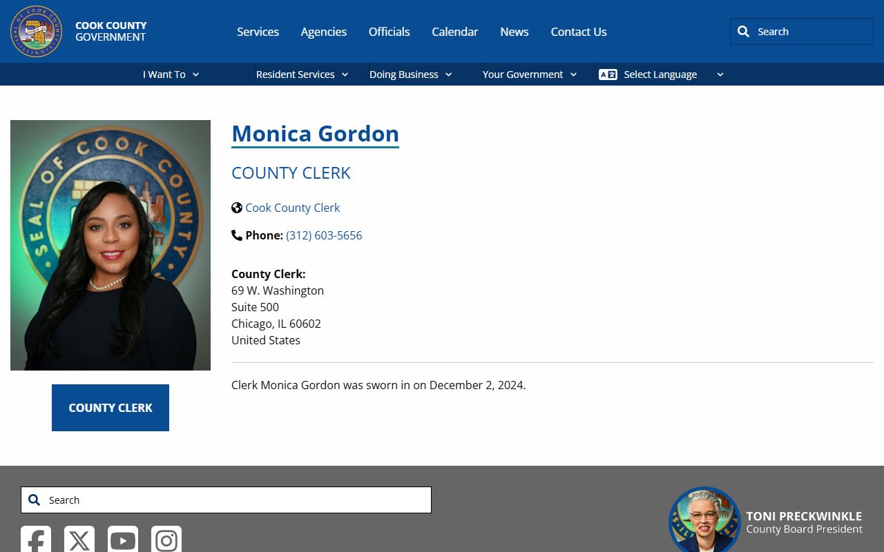 Cook County official profile for County Clerk Monica Gordon