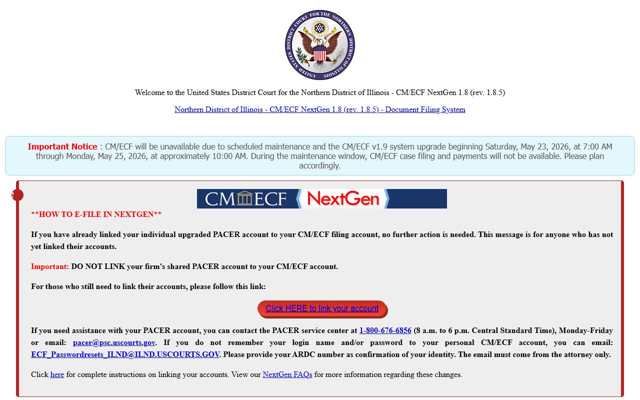 Northern District of Illinois CM/ECF case management system page