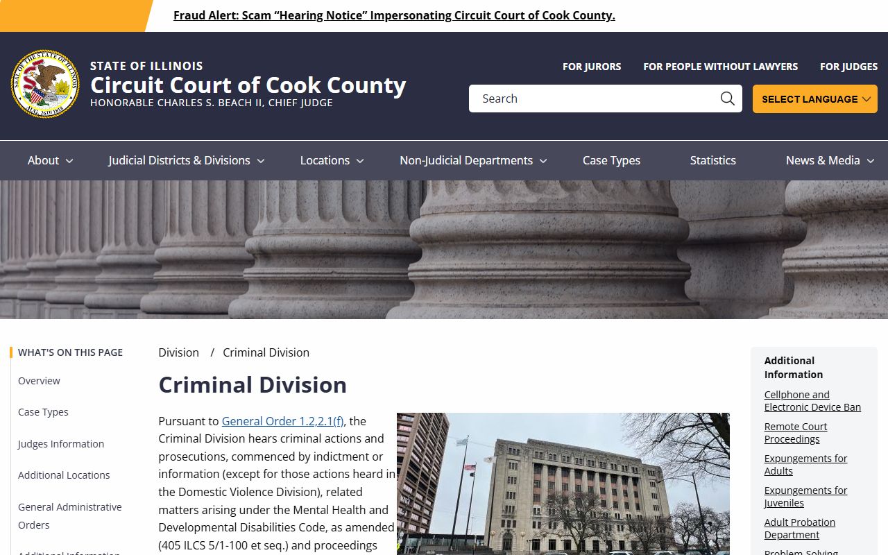 Cook County Criminal Division jurisdiction and case-type page