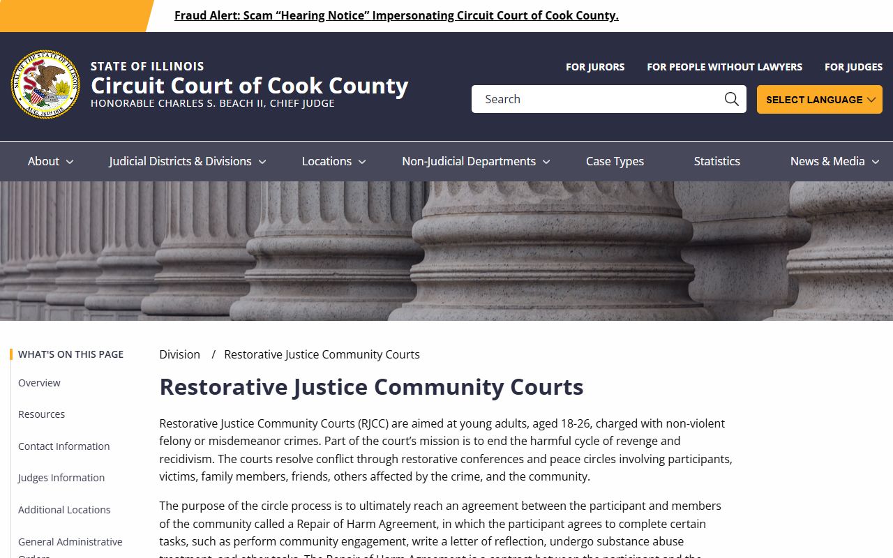 Cook County Restorative Justice Community Courts page for community-based criminal diversion