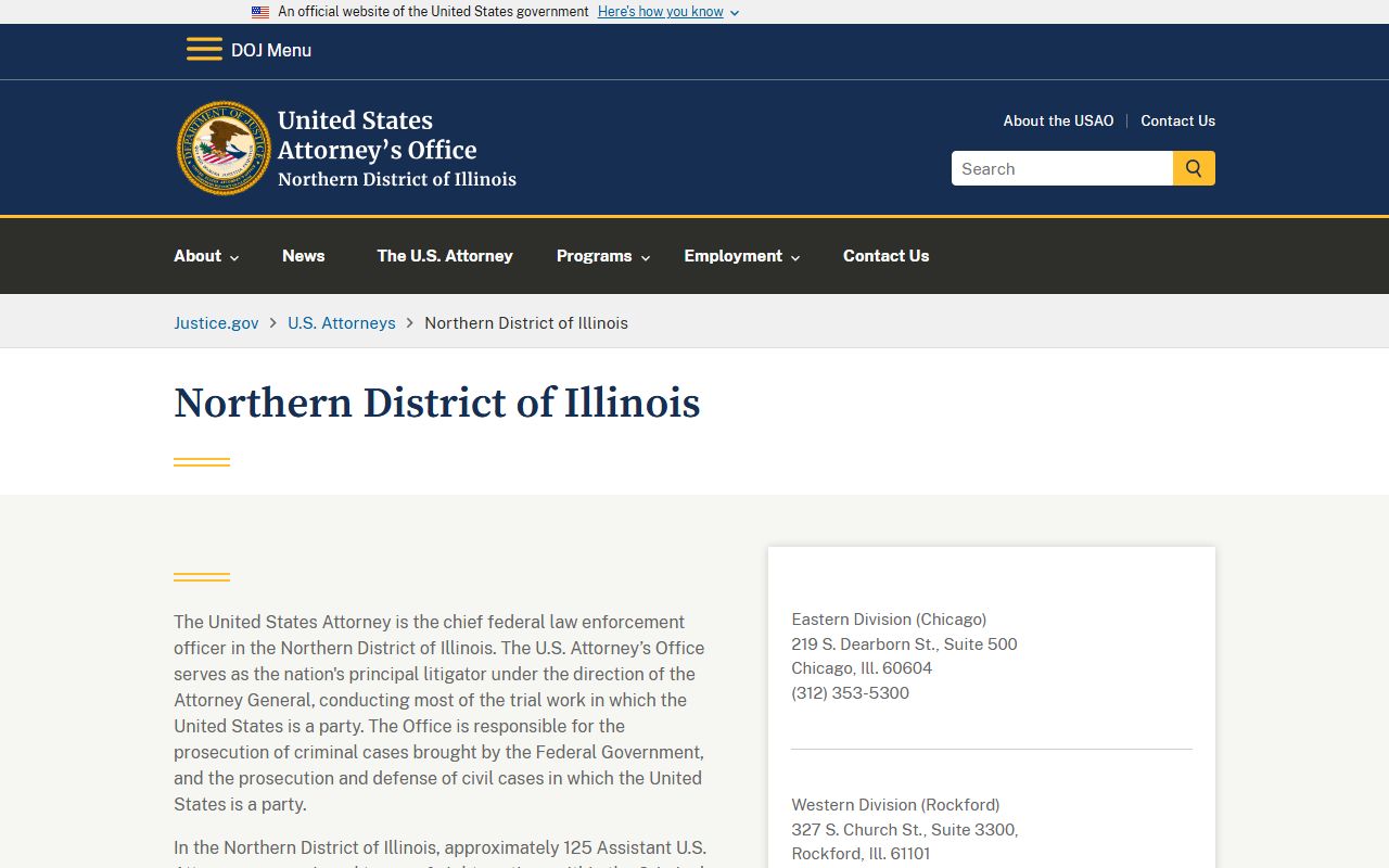 U.S. Attorney's Office for the Northern District of Illinois home page