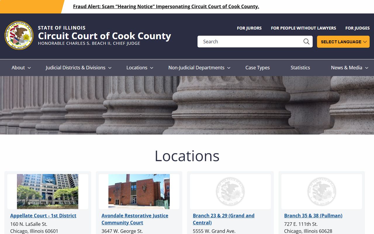Cook County Circuit Court locations list with courthouse addresses