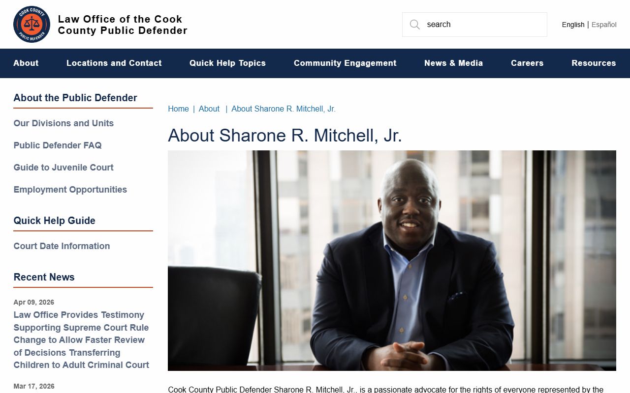 Cook County Public Defender Sharone R. Mitchell, Jr. official biography page