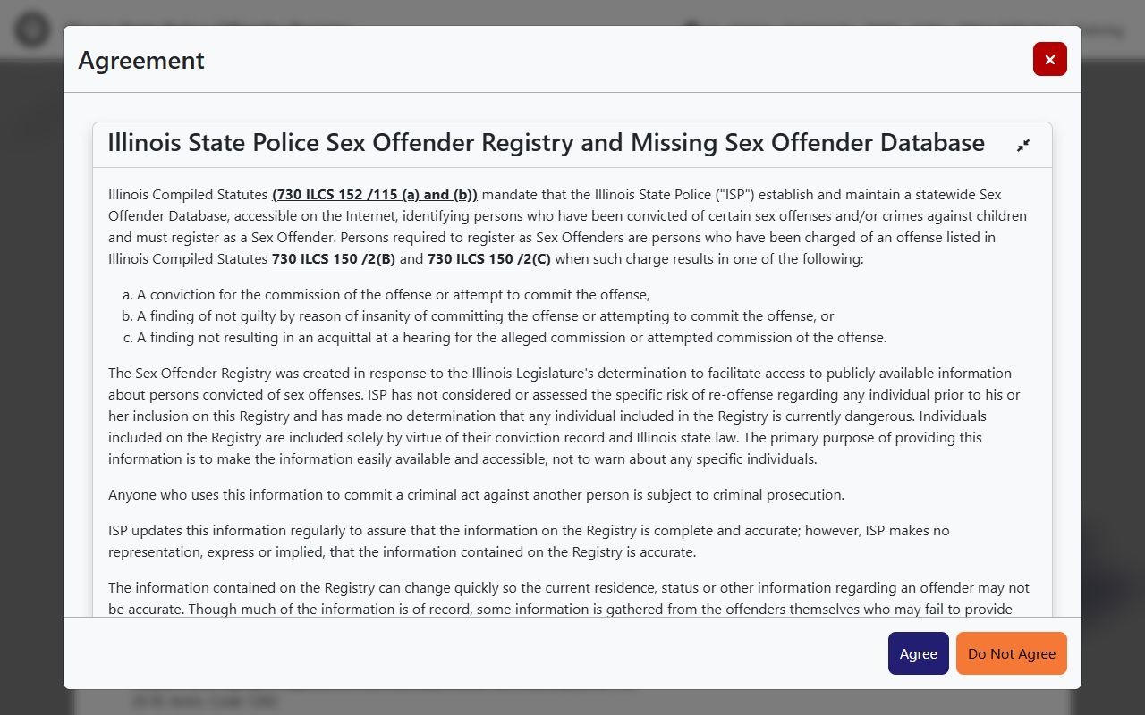 Illinois State Police sex offender registry page