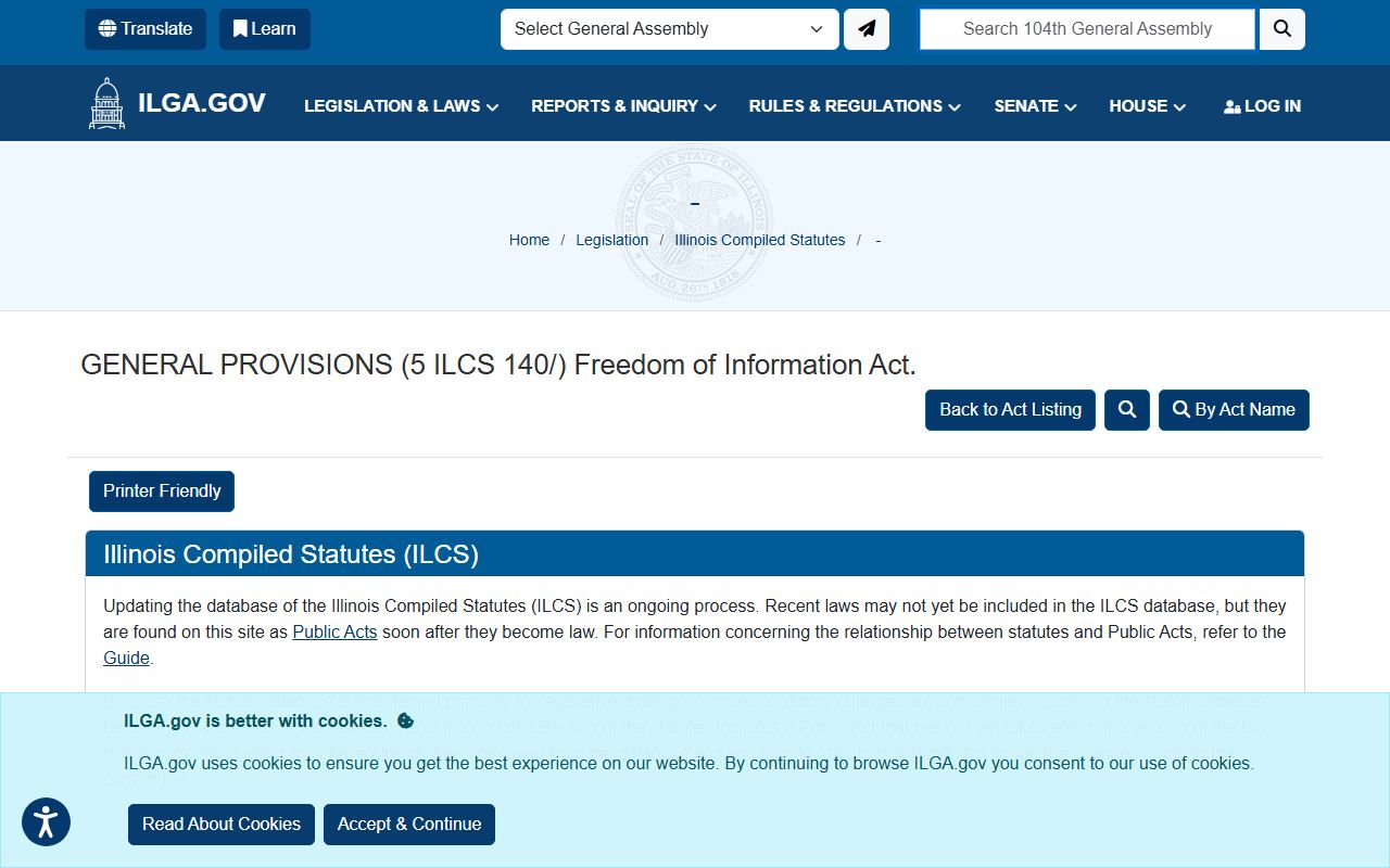 Illinois General Assembly FOIA chapter index page