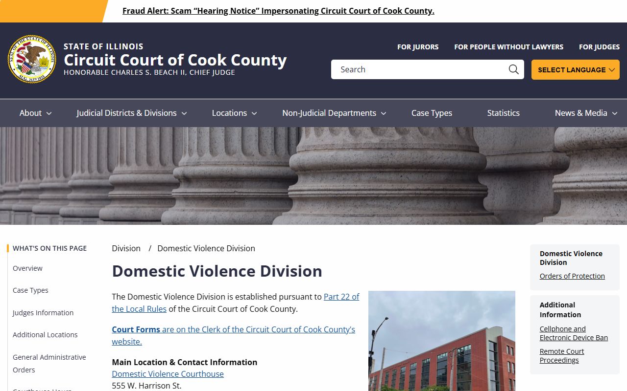 Cook County Domestic Violence Division protective-order and criminal case page