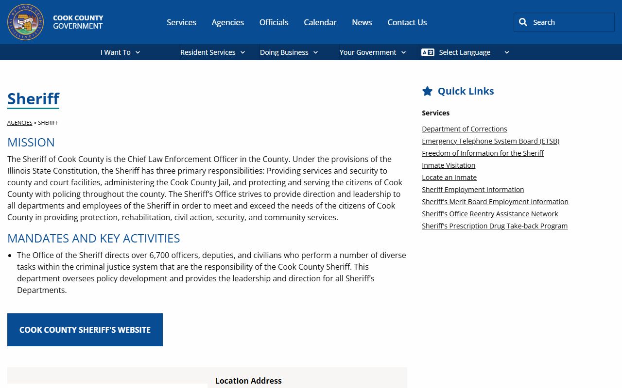 Cook County government profile page for the Cook County Sheriff